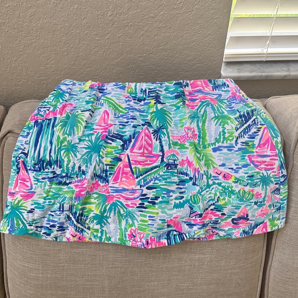 Lilly Pulitzer Pink Tropical Sailboat Mini Skirt
